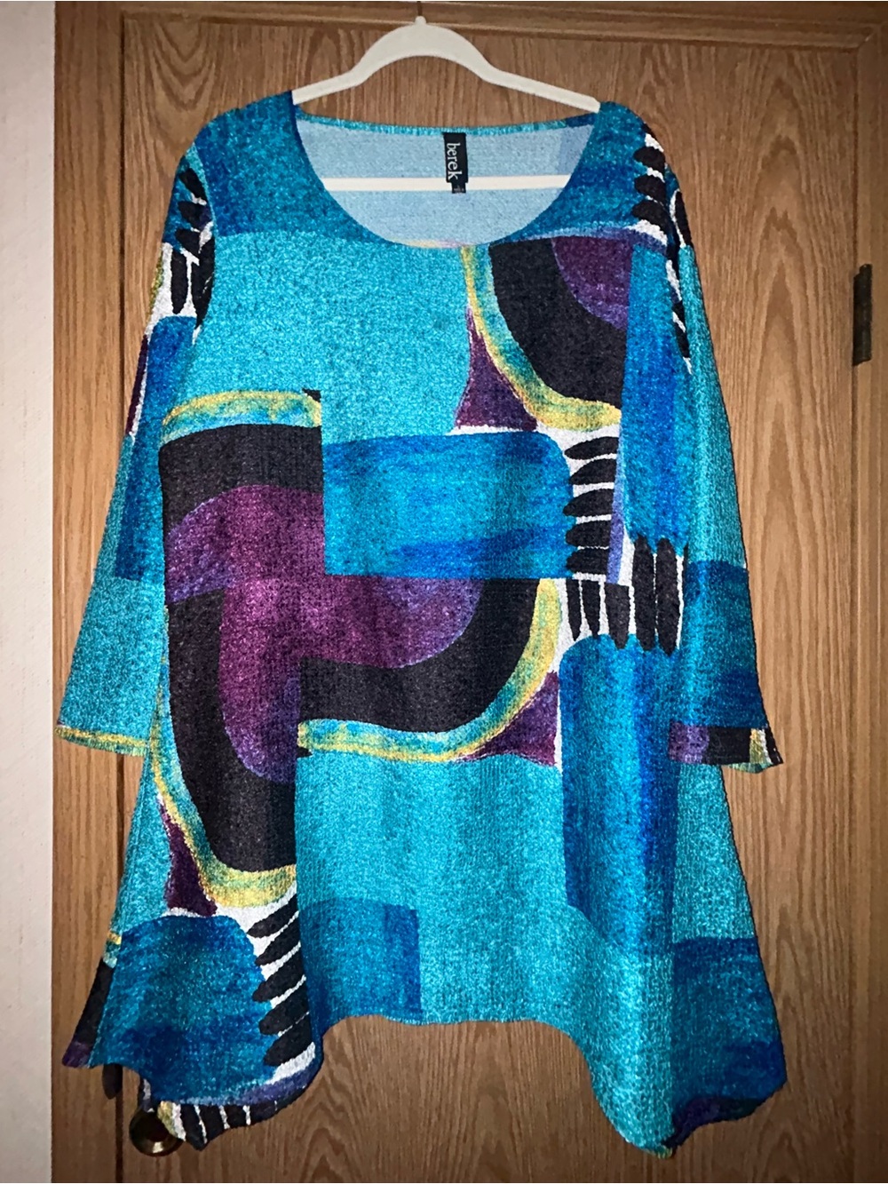 Berek Long Sleeve Abstract Print Asymmetrical Hem Tunic Blouse Shirt Top Dress